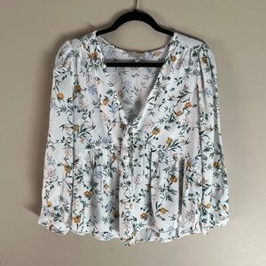 Lucky Brand Floral Blouse - White and Yellow